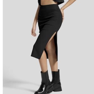 Halara Ribbed High Waisted Side Split Solid Bodycon Skirt